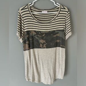 Pink Lily oatmeal shirt camp stripe block size large